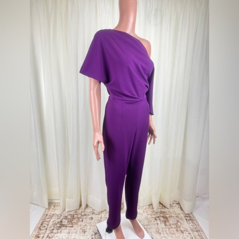 NWT Alexia Admor Draped One-Shoulder Jumpsuit Unitard Size Medium Plumtastic - Picture 3 of 15